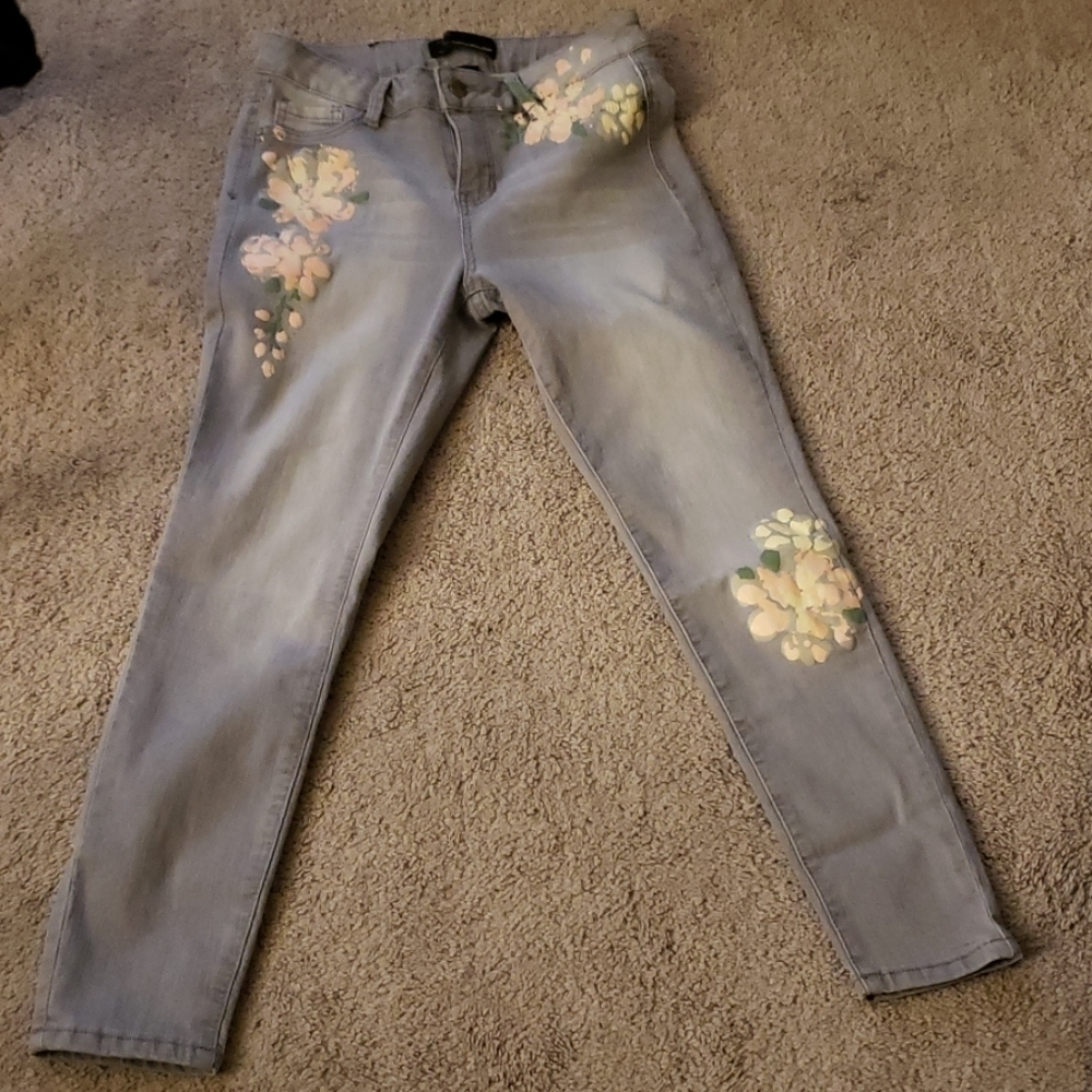 Catherine Malandrino Painted Floral Skinny Jeans